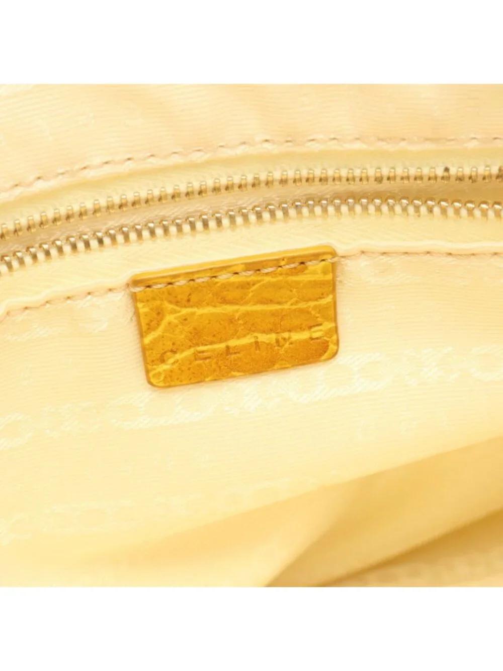 Celine Tote Croco Embossed Natural Yellow Canvas Leather